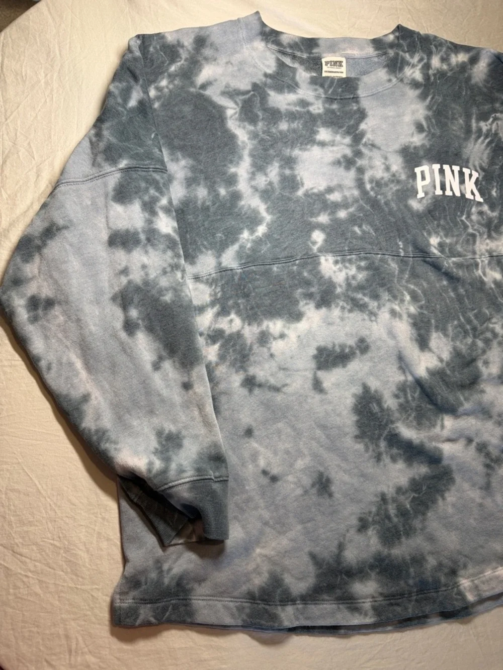 PINK Blue Gray Tie-Dye Crewneck Sweatshirt - Picture 2 of 6
